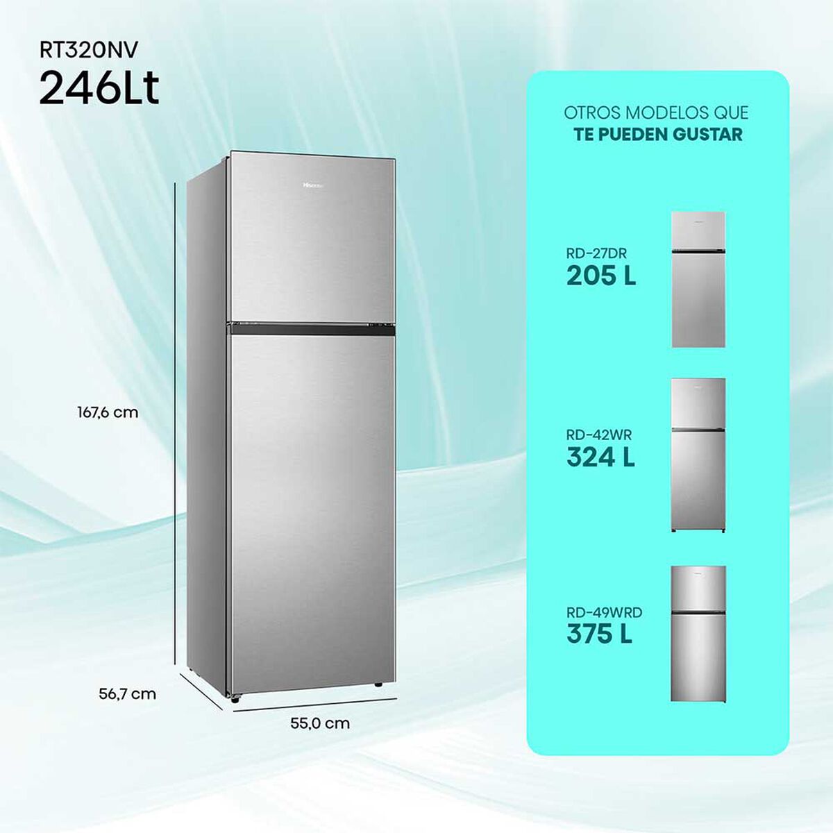 Hisense Refrigerador No Frost 246 lts RT320NV 167,6x55CM