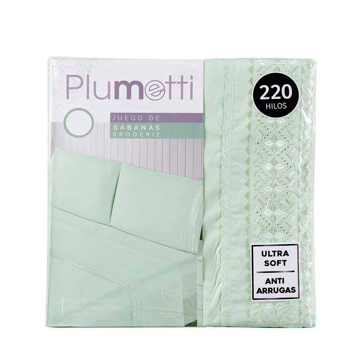 Juego de S&aacute;banas Liso Plumetti 1,5 Plazas Broderie Verde
