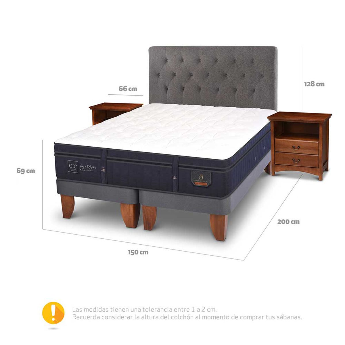 Cama Europea CIC Base Dividida 2 Plazas S&uacute;per Premium + Respaldo + Veladores