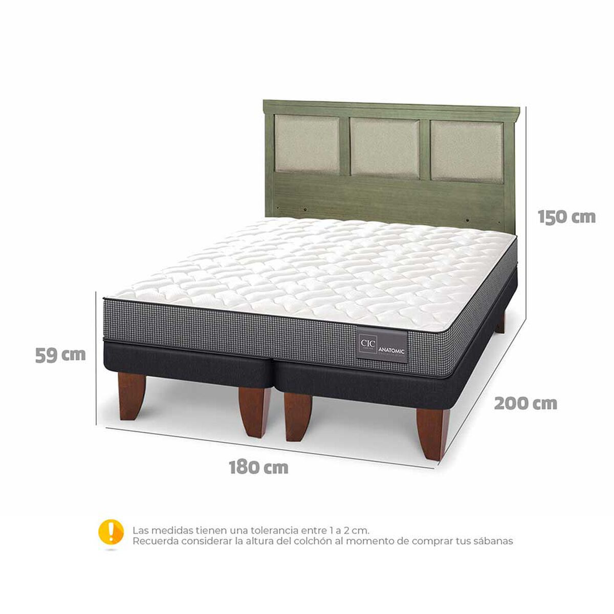 Cama Europea CIC Base Dividida King Anatomic + Respaldo Torino Olivo