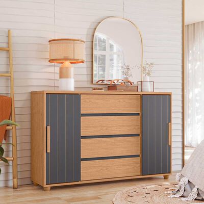 C&oacute;moda Vekkahome Evidenza 4 Cajones 2 Puertas Caf&eacute; y Negro