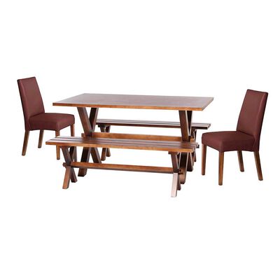 Juego de Comedor Latam Home Sevilla Cadiz 2 Sillas + 2 Bancas PU Chocolate