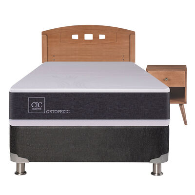 Box Spring CIC 1 Plaza New Ortopedic + Respaldo + Velador New Gales