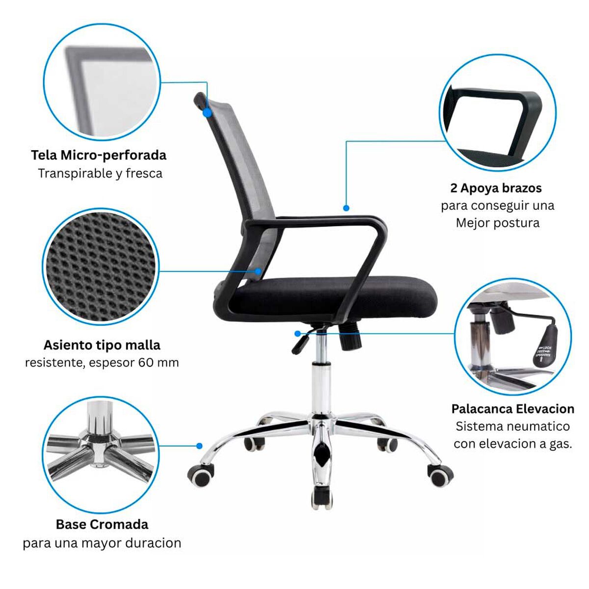 Silla de Escritorio Arthome Santiago Negra Gris