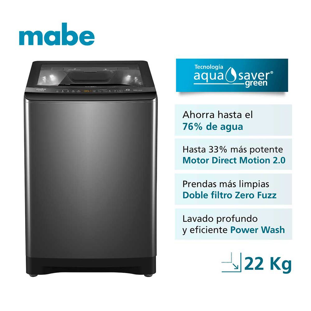 Lavadora Autom&aacute;tica Mabe LMA2220WDGCL0 22 Kg Diamond Gray