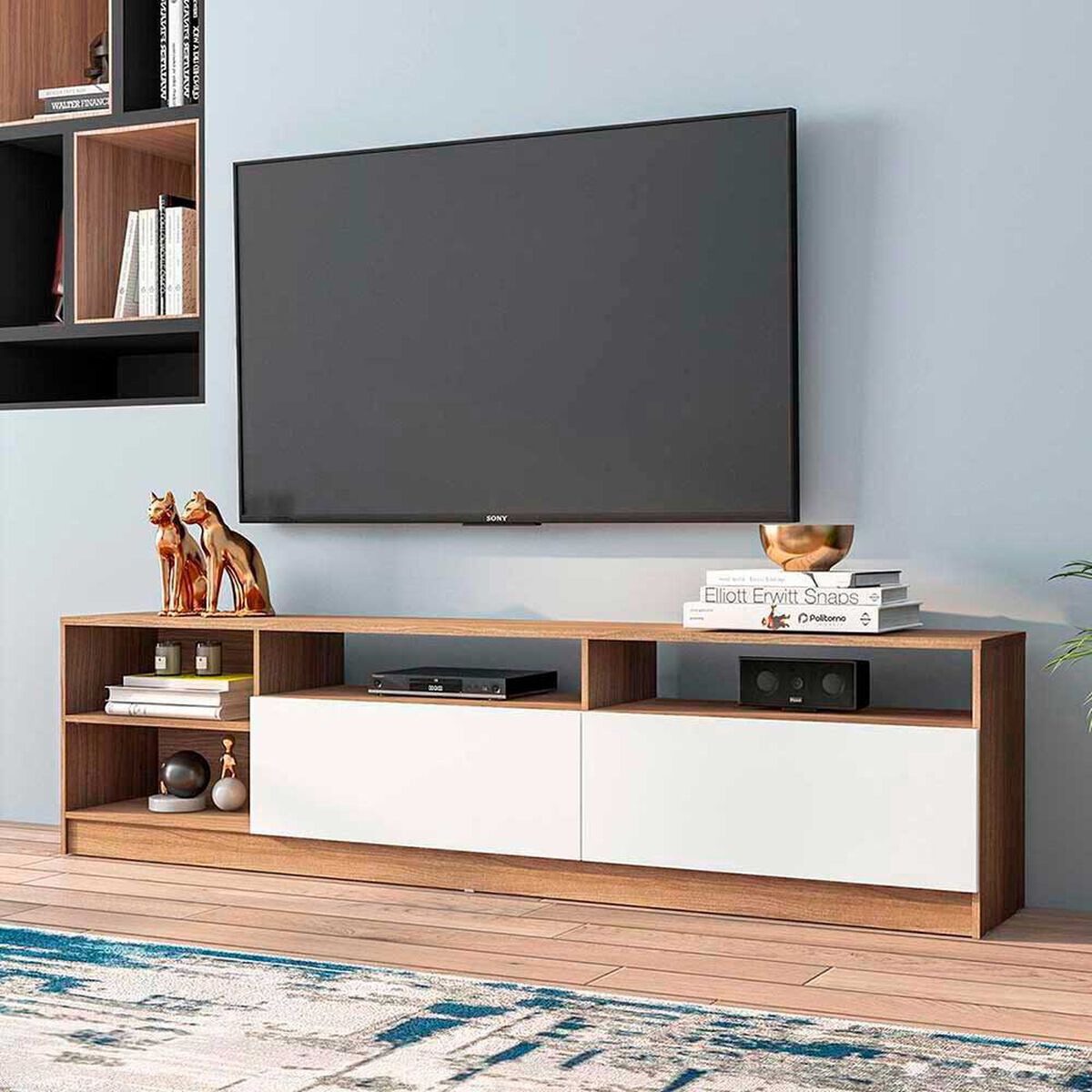 Rack TV Vekkahome Moyan Hasta 75'' Caf&eacute; Blanco