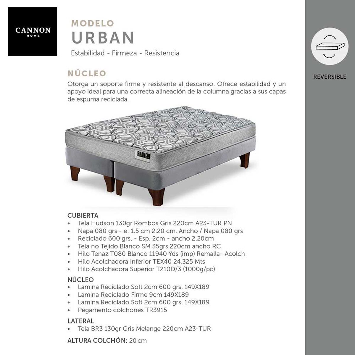Cama Europea Latam Home 2 Plazas Cannon Gris