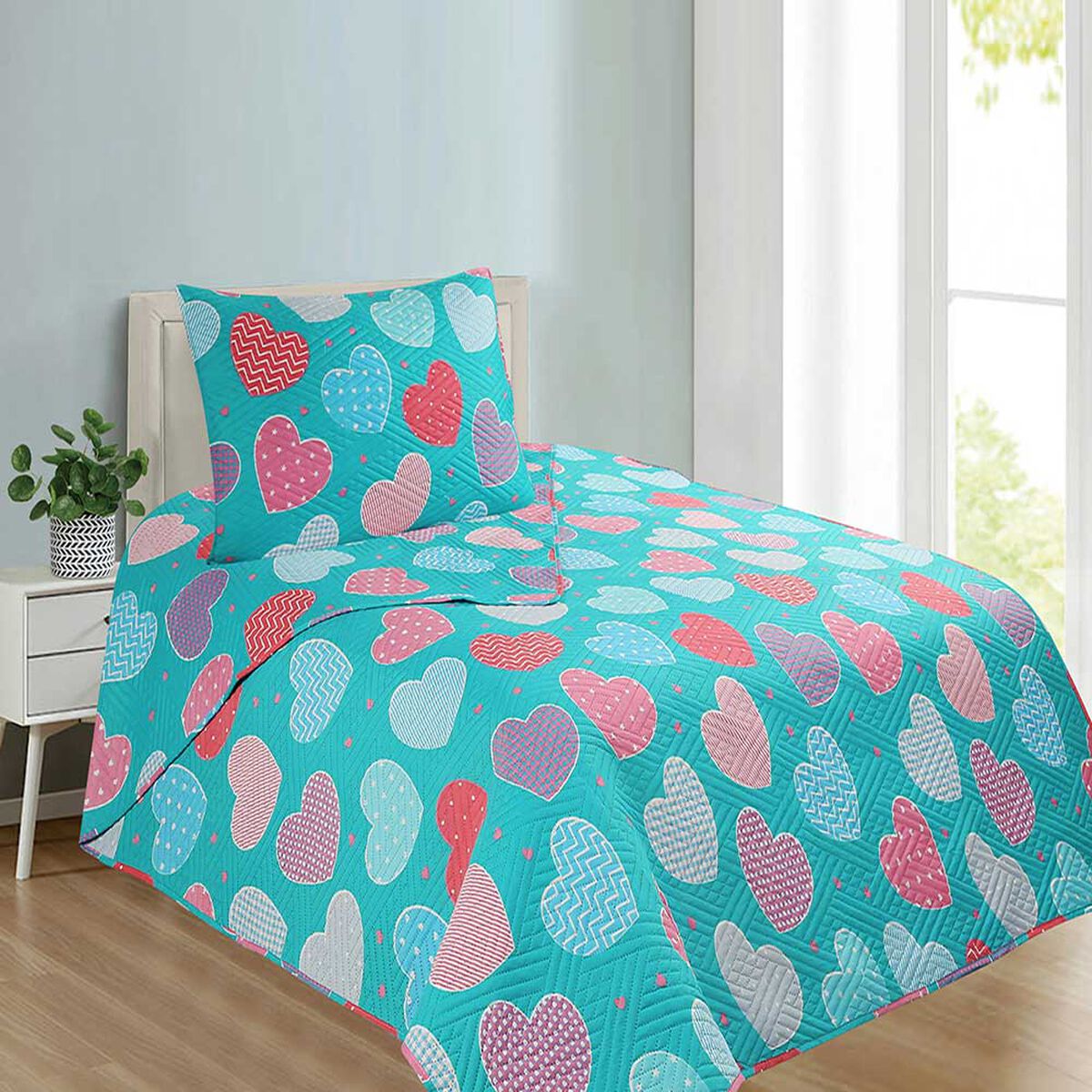 Quilt Doral 1,5 Plazas Origins Corazones