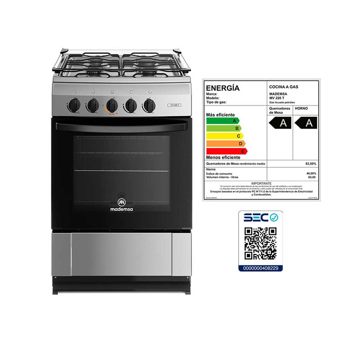 Combo Cocina a Gas Mademsa MV 220 T 4 Quemadores + Set 2 Mugs Zibel MG-0476 Blanco Negro + Juego de Cubiertos Casanova K-1050 16 Piezas