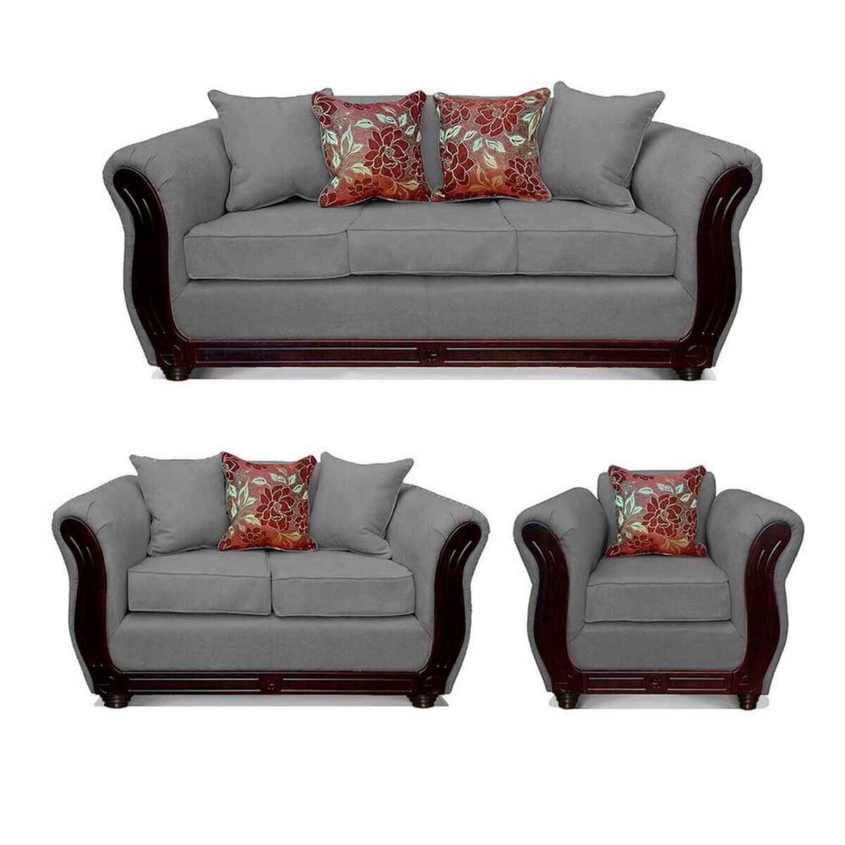 Juego de Living Elegant Detail Girona Sof&aacute; 3 Cuerpos + Sof&aacute; 2 Cuerpos + Sill&oacute;n 1 Cuerpo Gris