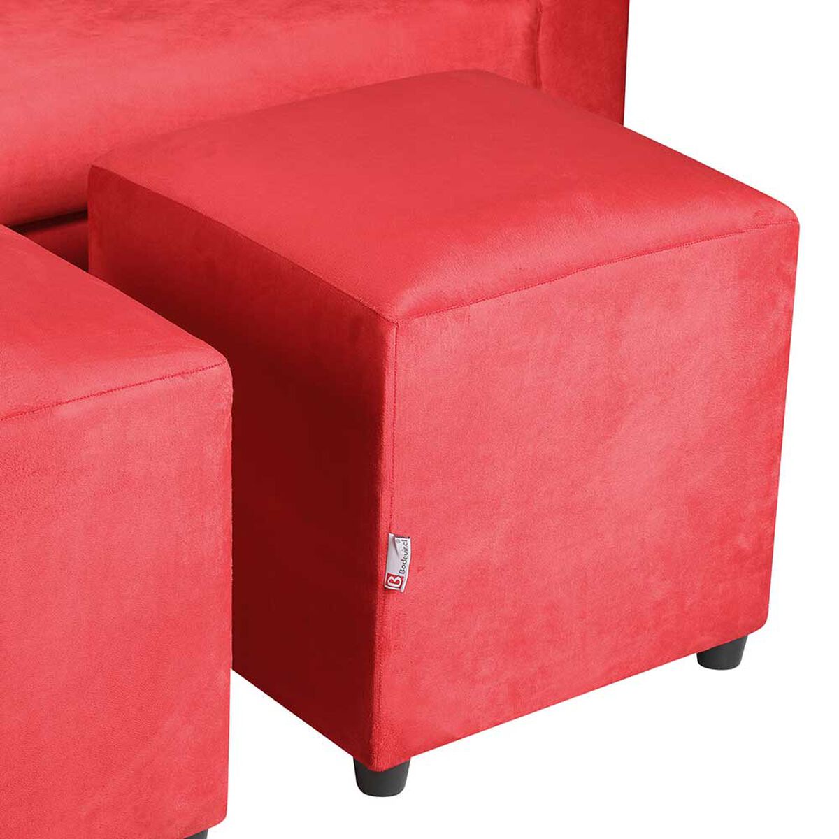 Juego de Living Bodevir Vivo Felpa 30 Sofá 3 Cuerpos + Dos Pouf 1 Cuerpo Rojo