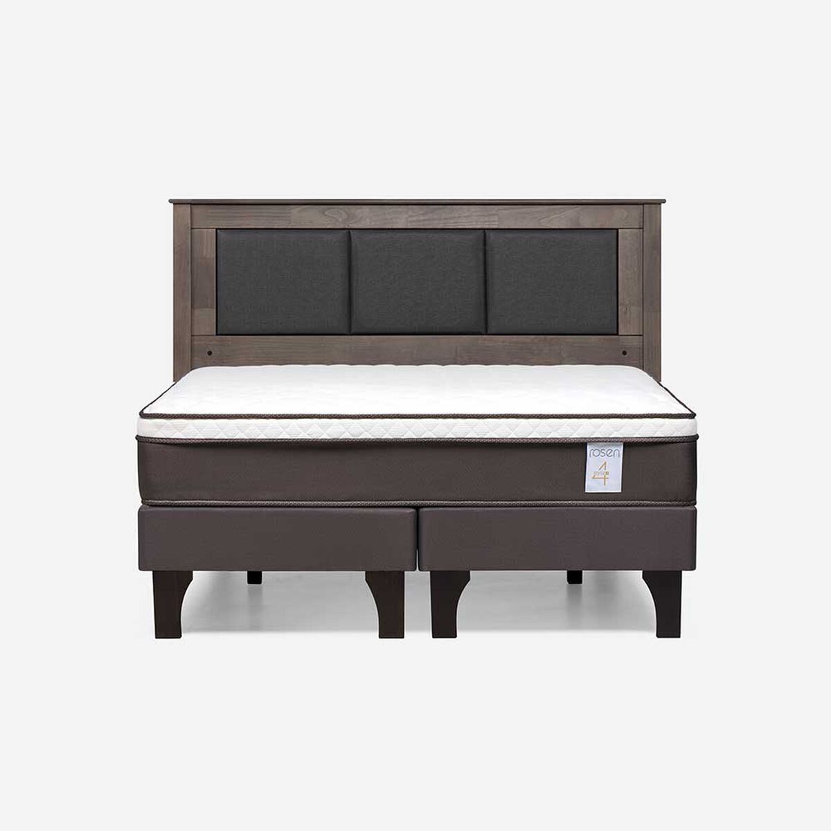 Cama Europea Rosen Base Dividida 2 Plazas New Style 4 Plus + Respaldo Rachel Gris