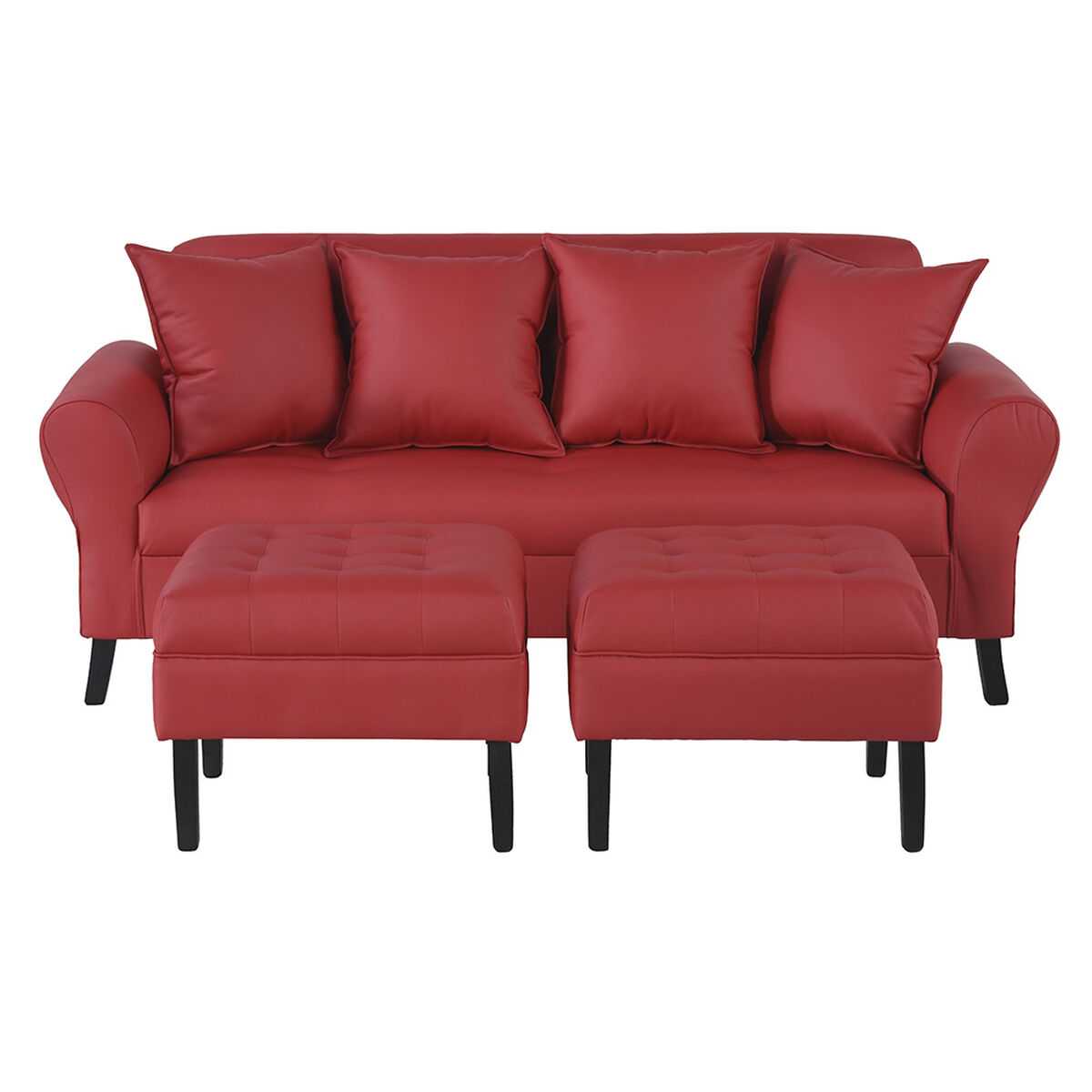 Sofá Bodevir Lua 3 Cuerpos + 2 Pouf Wood Rojo