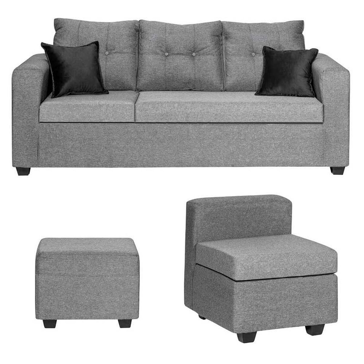 Juego de Living Dise&ntilde;o A&M Home Antonella Sof&aacute; 3 Cuerpos + Butaca 1 Cuerpo + Pouf 1 Cuerpo  Gris