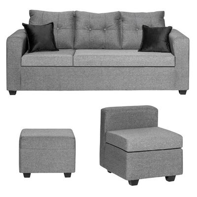 Juego de Living Diseño A&M Home Antonella Sofá 3 Cuerpos + Butaca 1 Cuerpo + Pouf 1 Cuerpo Gris