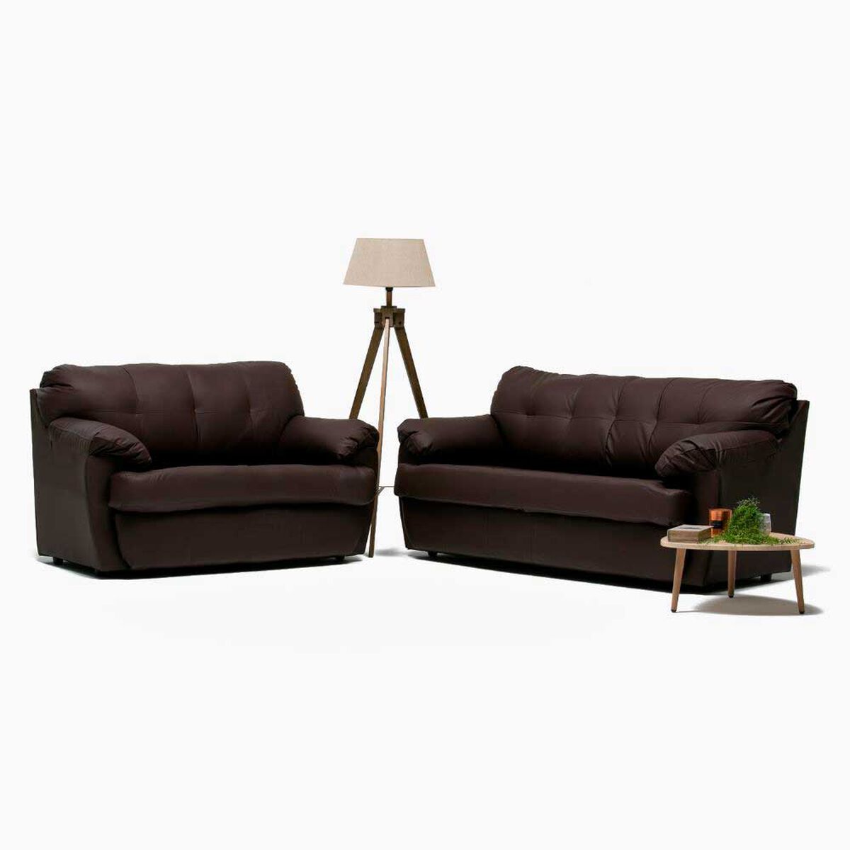 Juego de Living Cabsur Caburga Sof&aacute; 3 Cuerpos + Sof&aacute; 2 Cuerpos PU Caf&eacute;