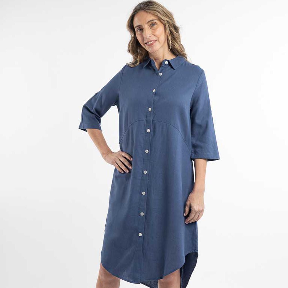Vestido Midi Lino Manga 3/4 Mujer Portman Club