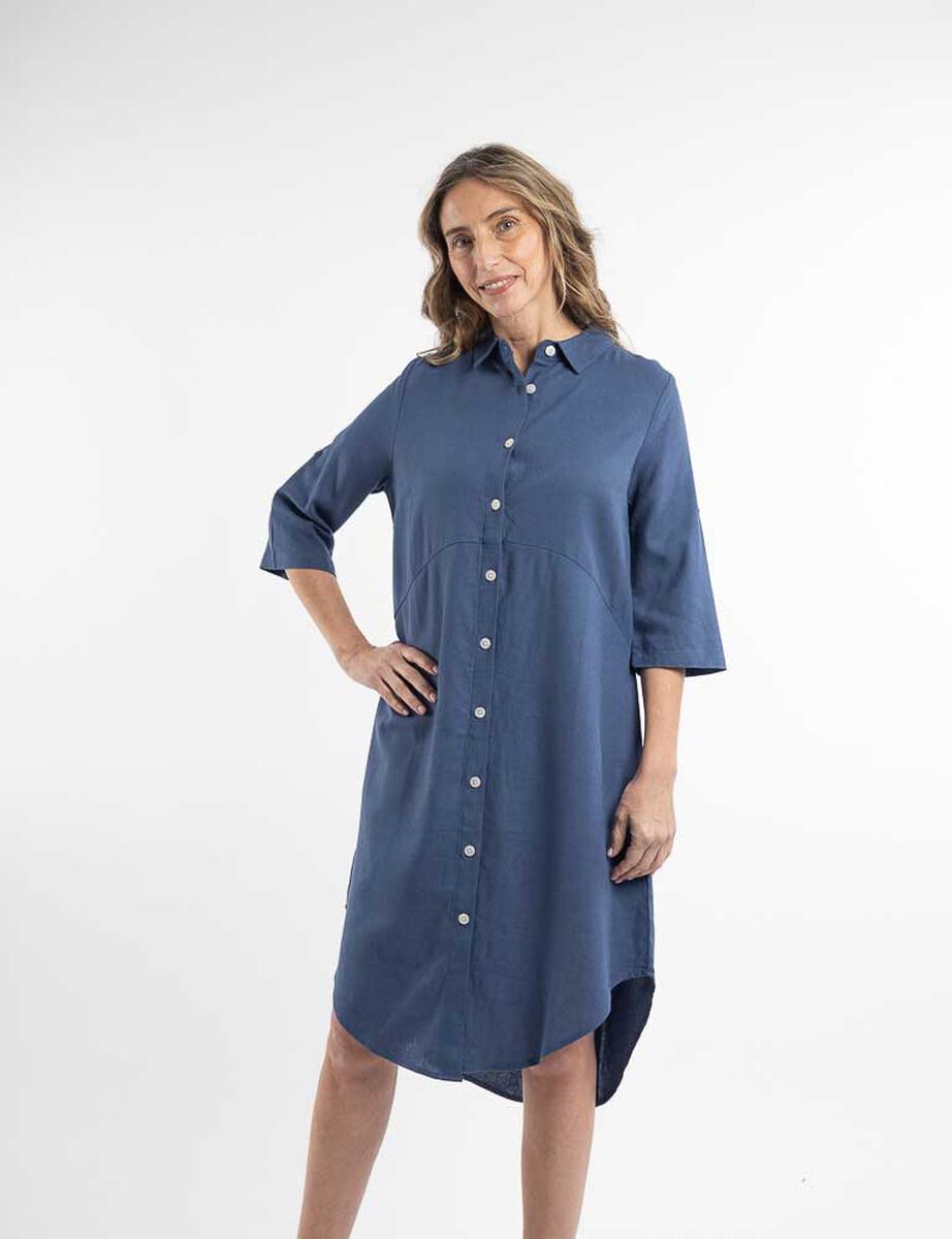 Vestido Midi Lino Manga 3/4 Mujer Portman Club