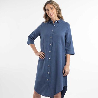 Vestido Midi Lino Manga 3/4 Mujer Portman Club
