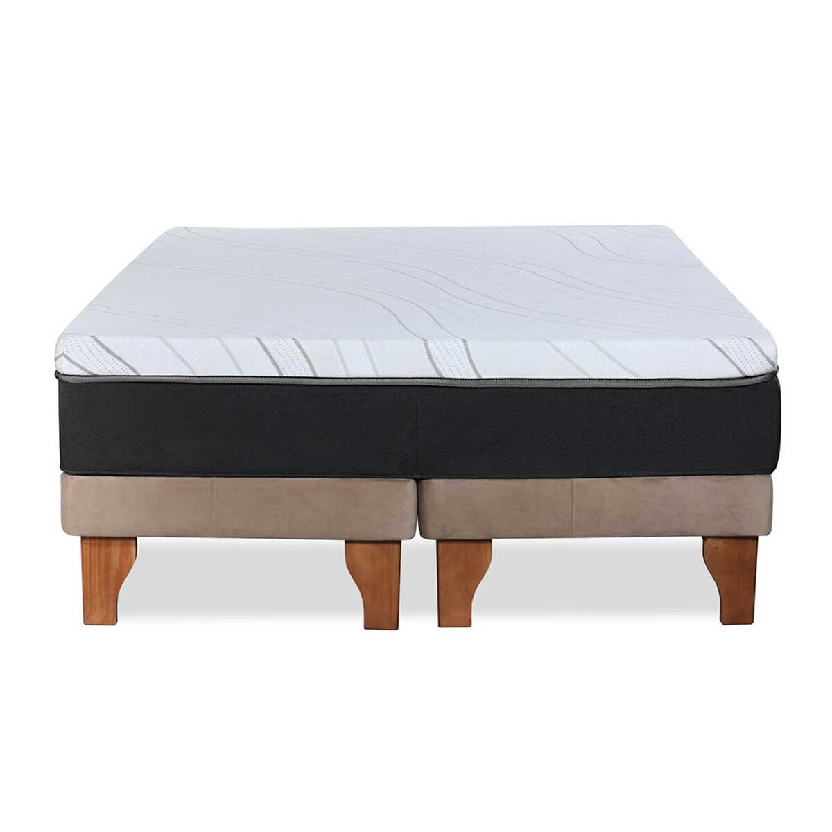 Cama Europea Latam Home Base Dividida 2 Plazas Zen Top Foam Hybrid Velvet Beige