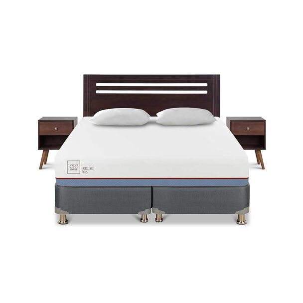 Cama Americana CIC Base Dividida 2 Plazas Excellence Plus + Respaldo + 2 Veladores Munich