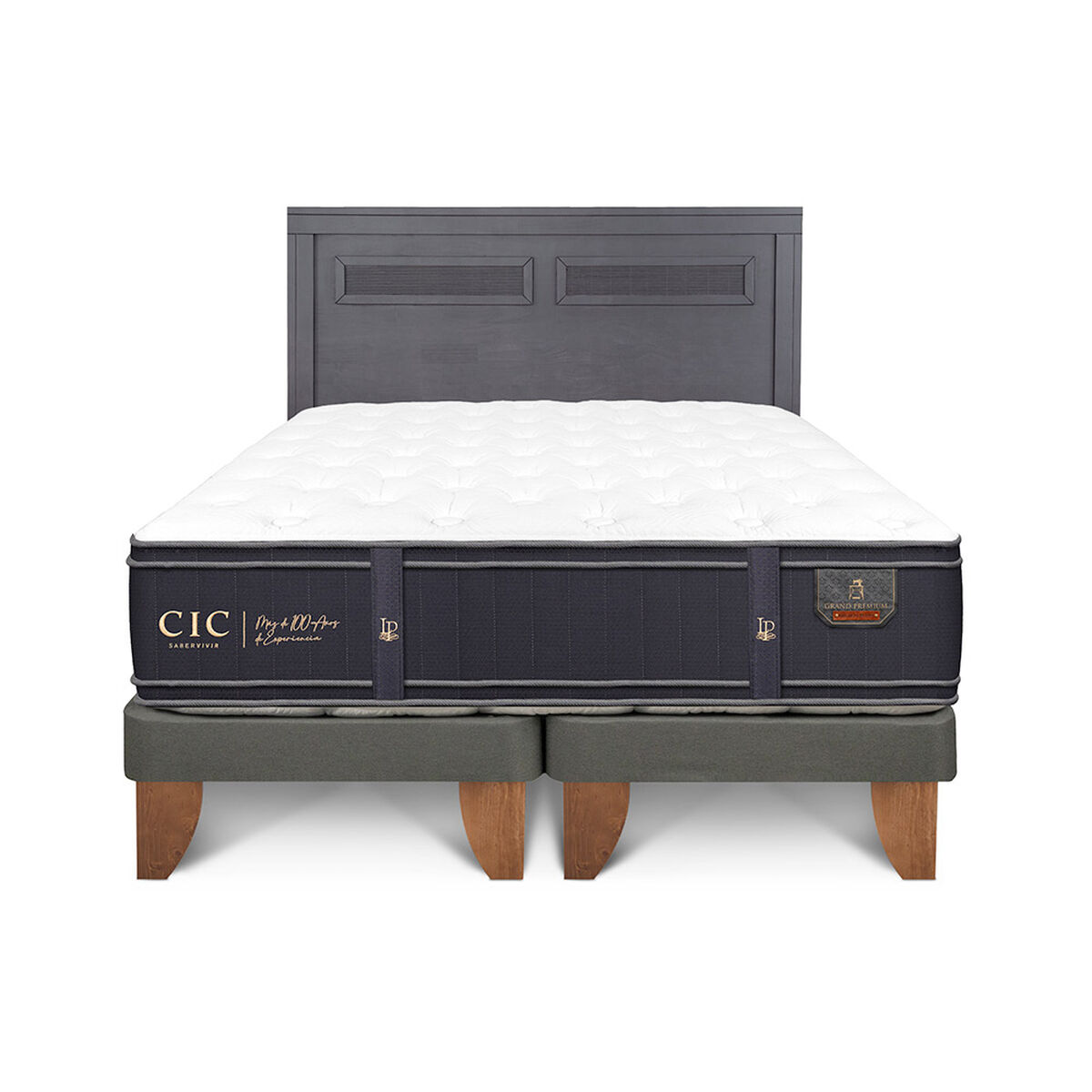 Cama Europea CIC Base Dividida 2 Plazas Grand Premium + Respaldo Milan Negro