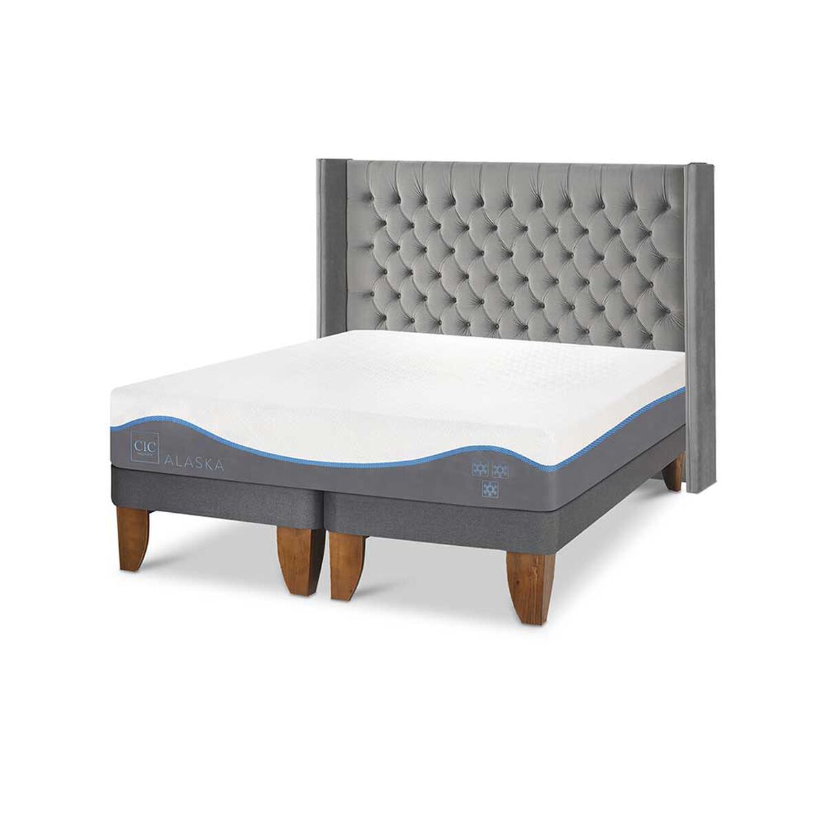 Cama Europea CIC Base Dividida 2 Plazas Alaska + Respaldo Sesia