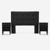 Cama Europea Rosen Base Dividida 2 Plazas Indie + Respaldo + 2 Veladores Issey Grafito