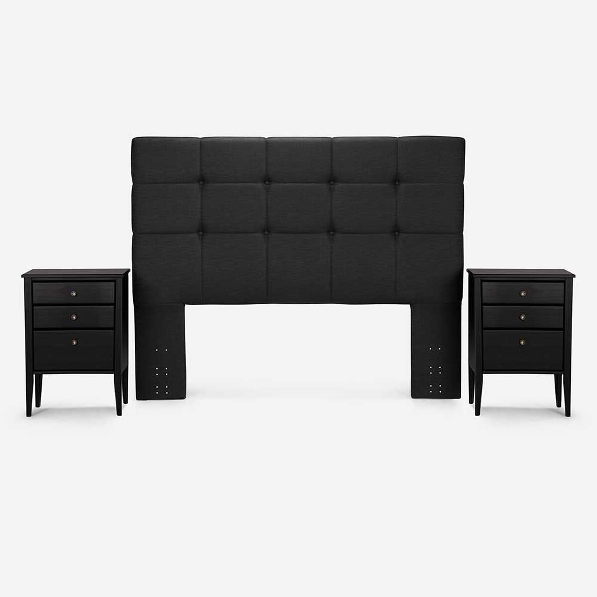 Cama Europea Rosen Base Dividida 2 Plazas Indie + Respaldo + 2 Veladores Issey Grafito