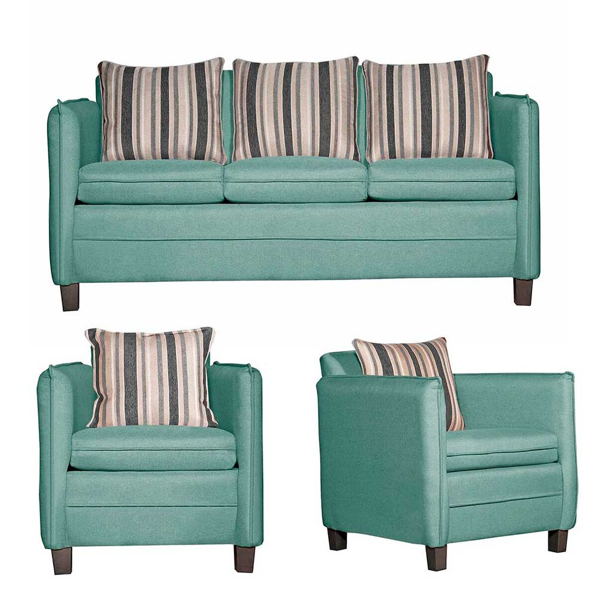 Juego de Living Ruzam Mobel Barcelona Sof&aacute; 3 Cuerpos + Dos Sillones 1 Cuerpo Lino Agua