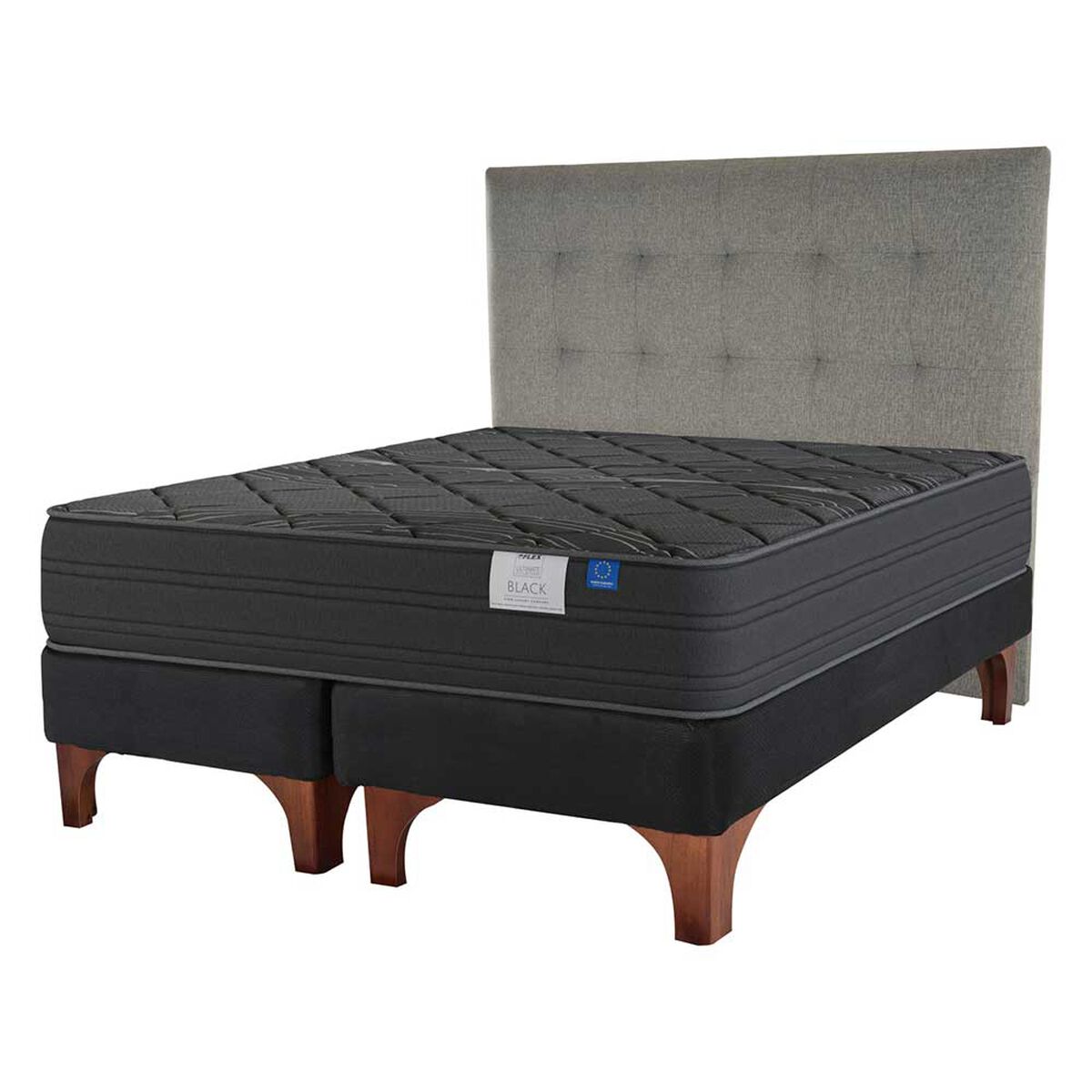 Cama Europea Flex Base Dividida King Black + Respaldo Gris