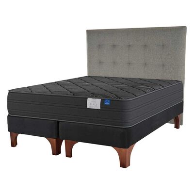 Cama Europea Flex Base Dividida King Black + Respaldo Gris