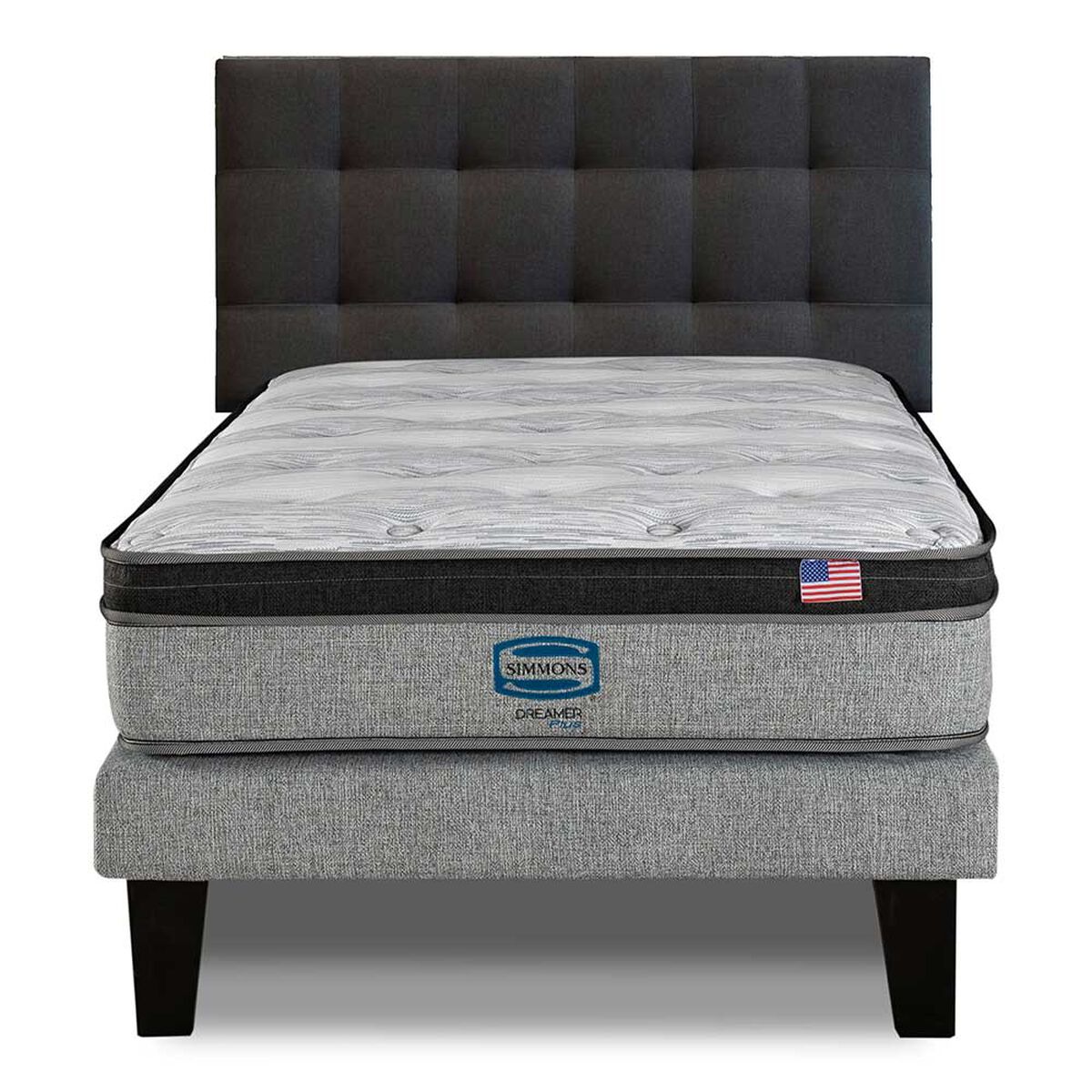 Cama Europea Simmons 1,5 Plazas Dreamer Plazasus Box + Respaldo Urban Marengo