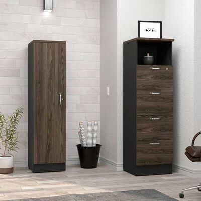 TUHOME Combo Archivador 4 Cajones + Biblioteca 1 Puerta TuHome Home Office Negro Soft-Coñac