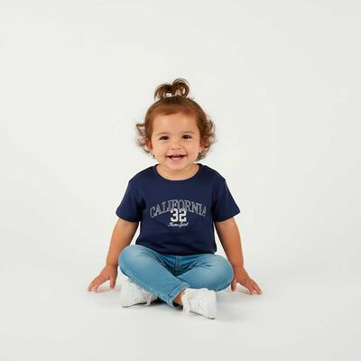 Polera Manga Corta Niña Mila Azul, Ecru