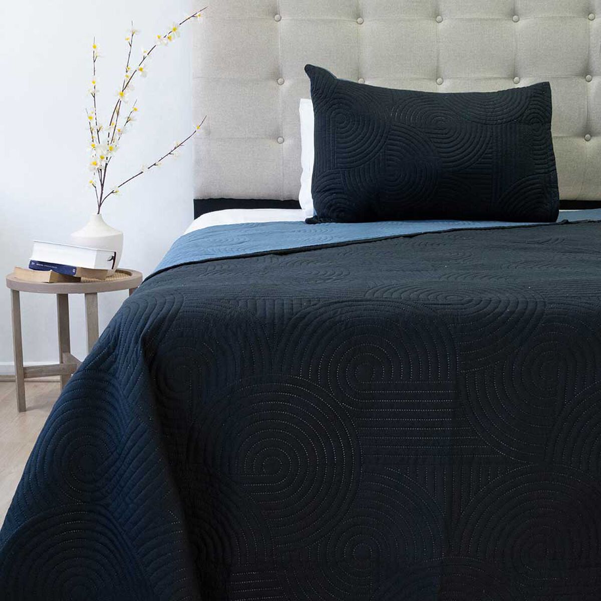 Quilt Doral 1,5 Plazas Negro Azul Origins