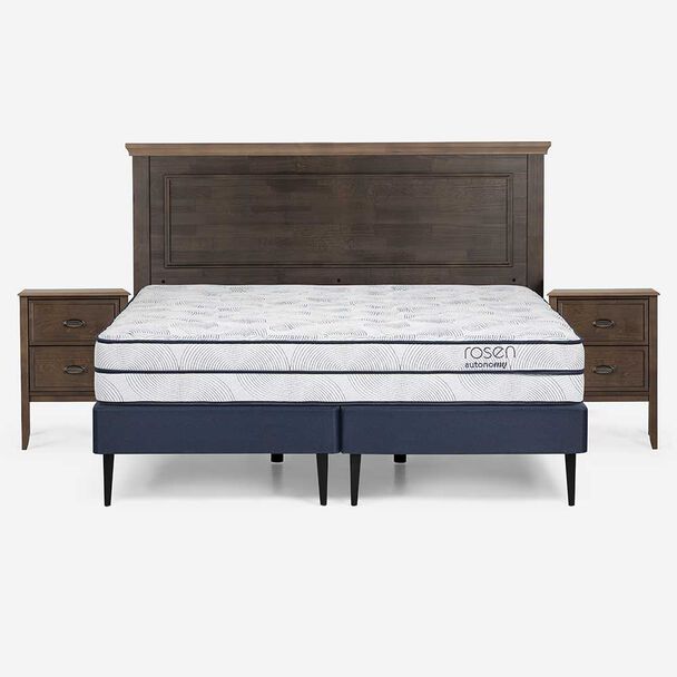Cama Europea Rosen Base Dividida King Autonomy + Respaldo + 2 Veladores Anna