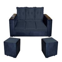 Juego de Living Diseño A&M Home Julietta Sofá 3 Cuerpos + 2 Pouf 1 Cuerpo Negro