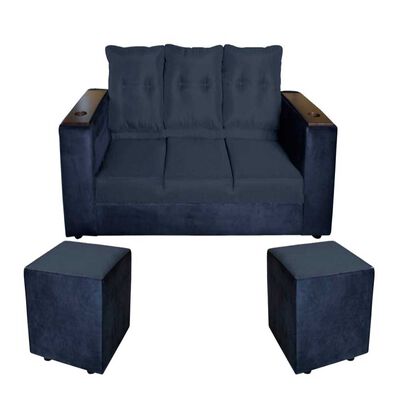 Imagen 1 del producto Juego de Living Diseño A&M Home Julietta Sofá 3 Cuerpos + 2 Pouf 1 Cuerpo Negro