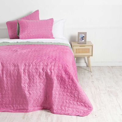 Cubrecama Mashini 2 Plazas Liso Rosado Verde