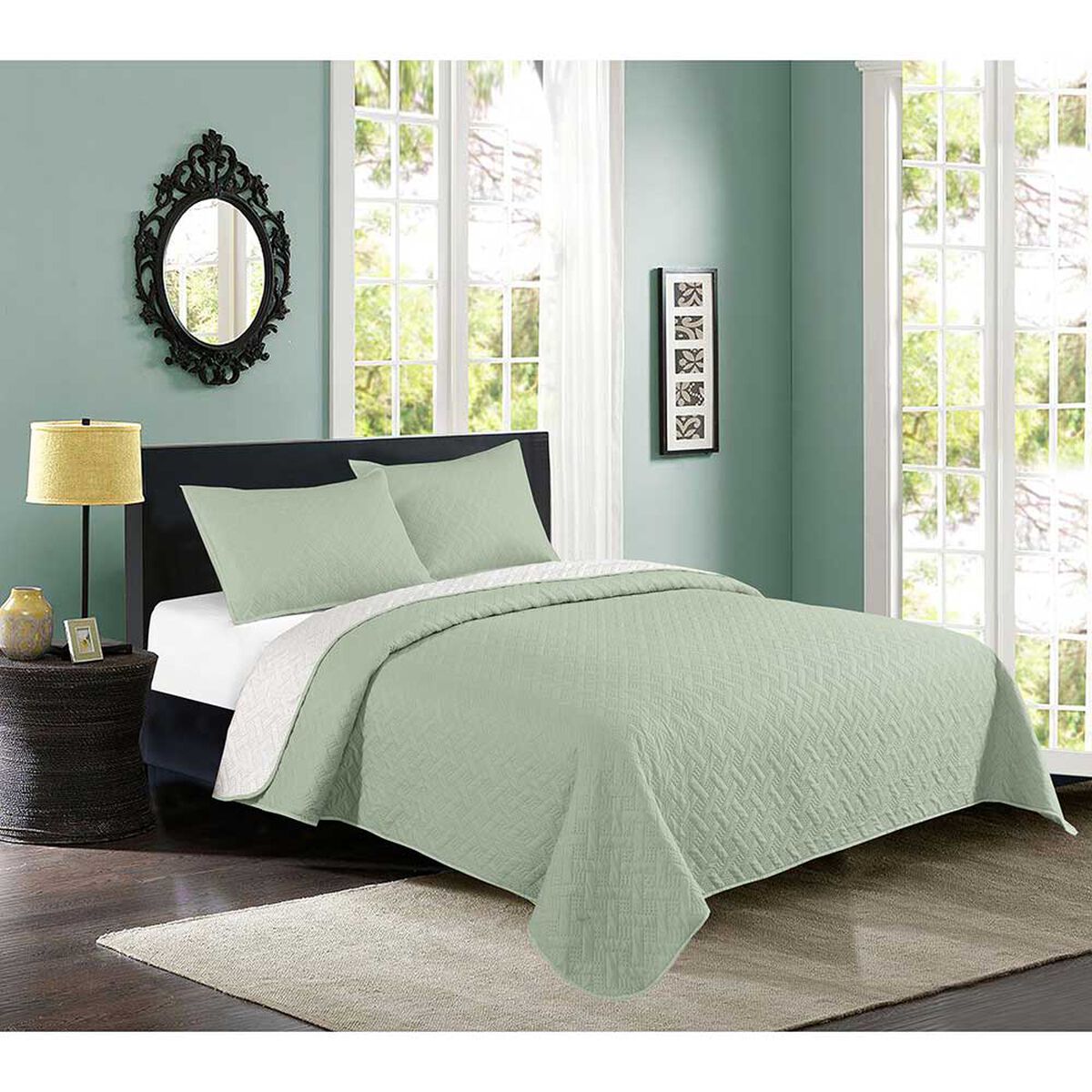 Quilt Liso Illusions 2 Plazas Bicolor Olivo