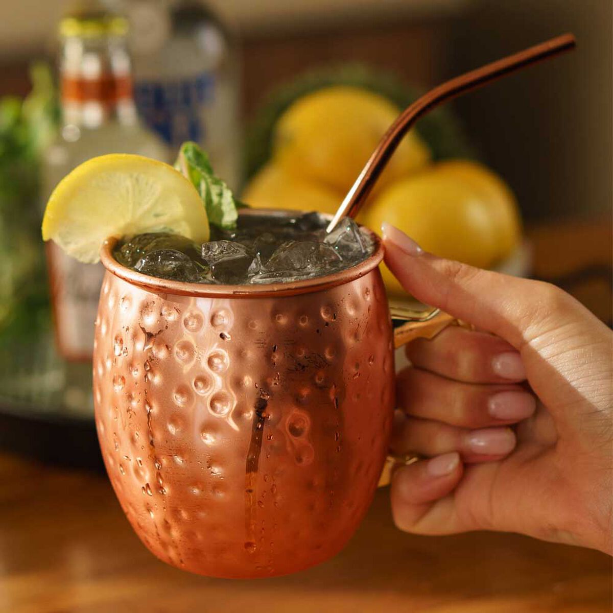 Set 2 Vasos Moscow Mule Mug Simplit Cobre + Bombillas 550 ml