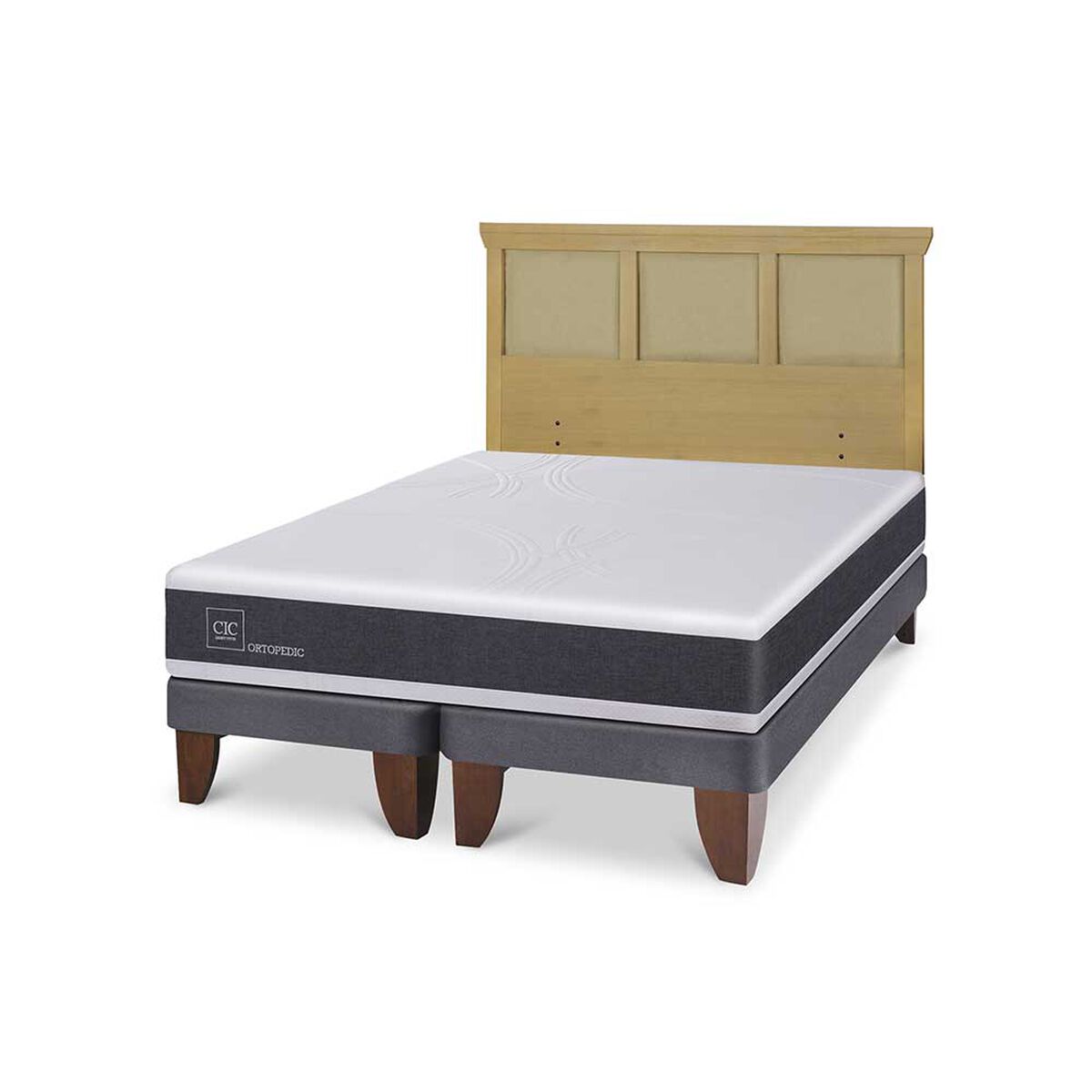 Cama Europea CIC Base Dividida 2 Plazas Ortopedic + Respaldo Torino Mostaza