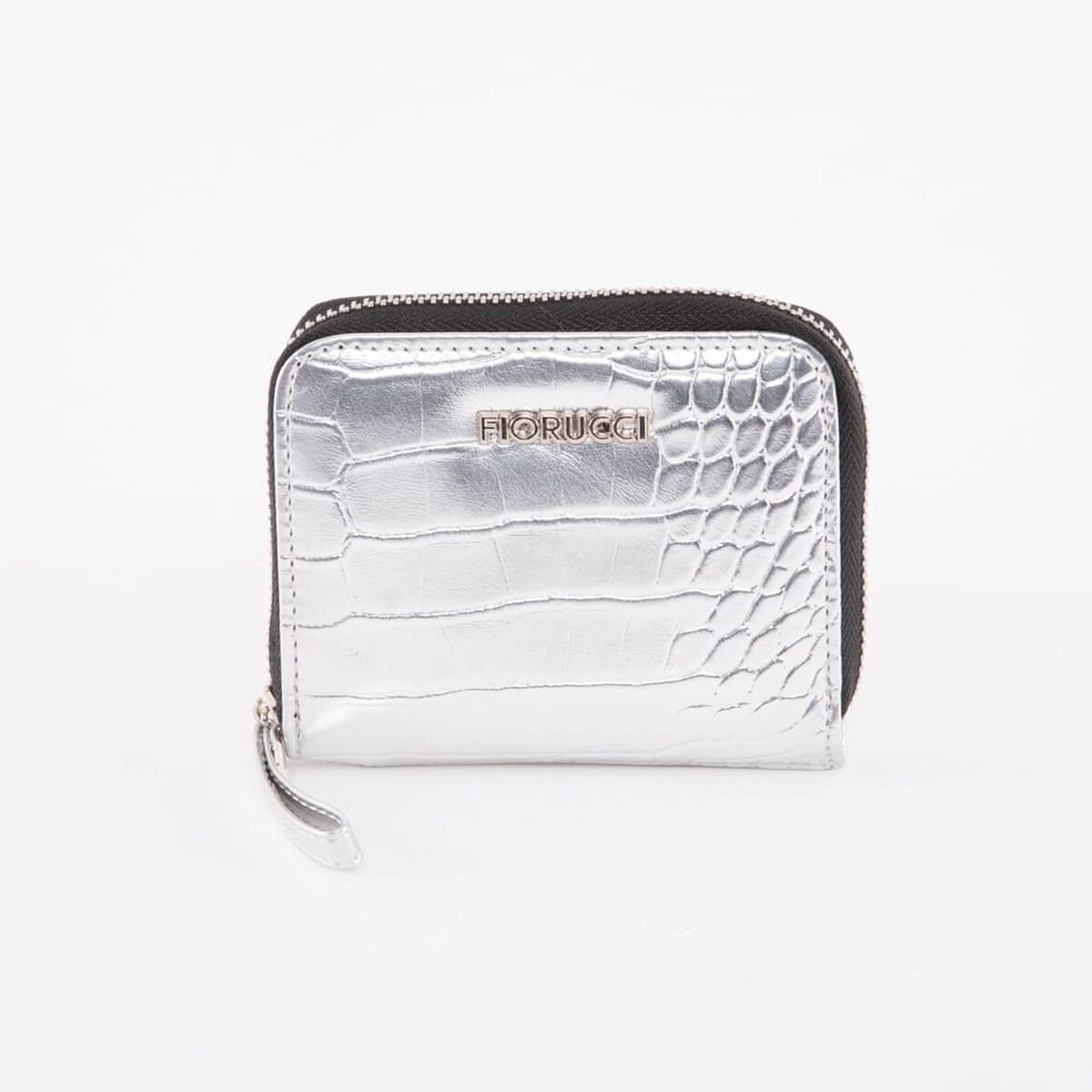Billetera Metalica Plateada Eco Cuero Mujer Fiorucci
