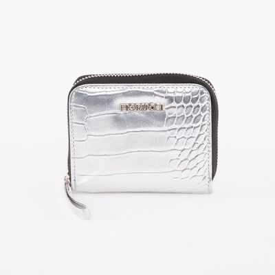 Billetera Metalica Plateada Eco Cuero Mujer Fiorucci