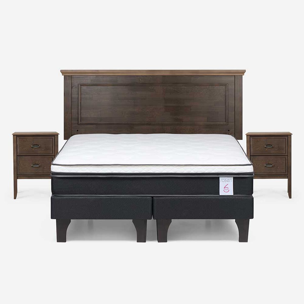 Cama Europea Rosen Base Dividida 2 Plazas Anna + Respaldo + 2 Veladores