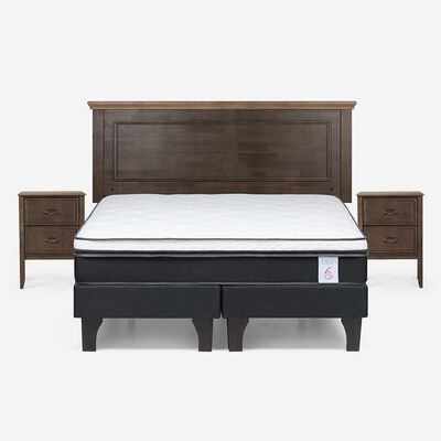 Cama Europea Rosen Base Dividida 2 Plazas Anna + Respaldo + 2 Veladores