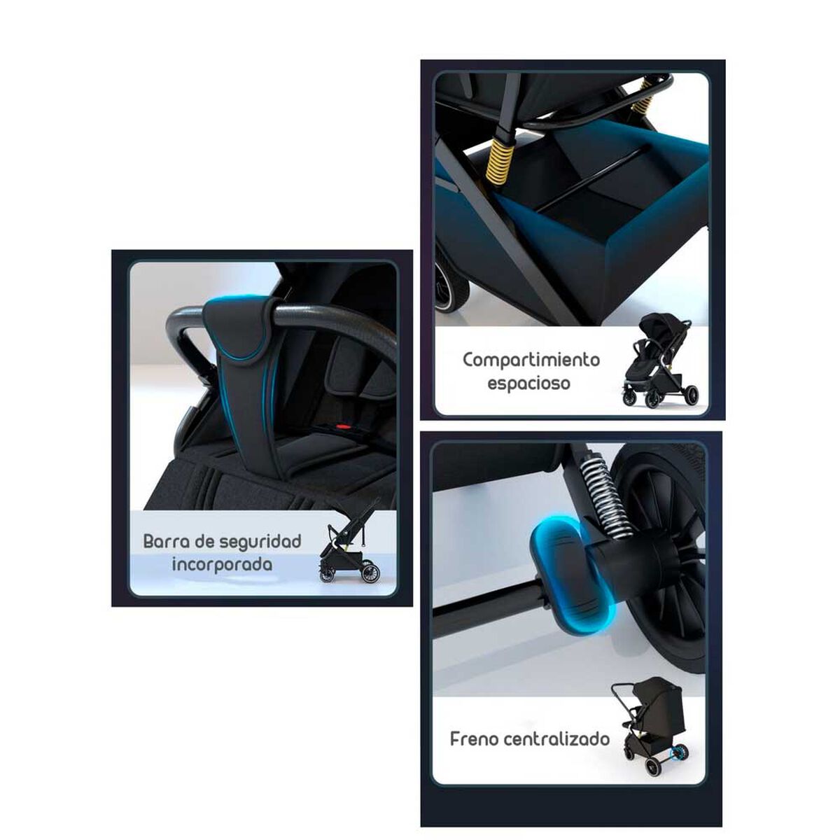 Coche de Paseo Reversible Premium Lubabycas Negro