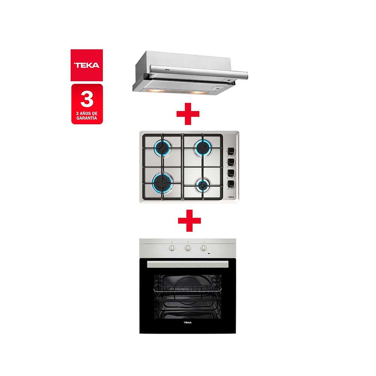 Combo Empotrado Teka Horno + Encimera HLX 540 KBBOC IX (CL) + Campana TL 6310 65 lts. Horno Negro-inox;Encimera Inox; Campana Inox
