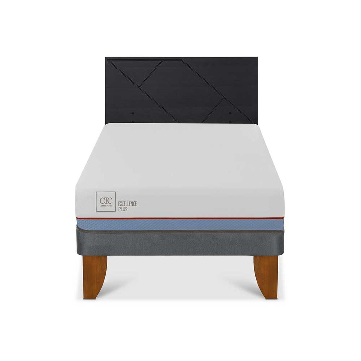 Cama Europea CIC 1,5 Plazas Excellence Plus + Respaldo Villarrica Negro